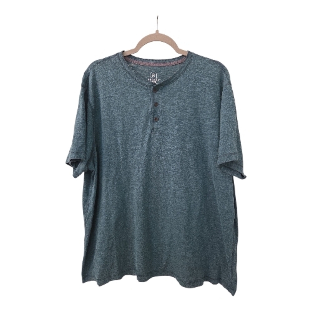 George Men's Green Button Down Short Sleeve Henley Shirt